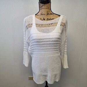Miracle Body Knitted Sweater 3/4 Sleeve White 2 Piece Set Tank Top Women Sz S